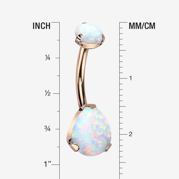 Detail View 1 of Implant Grade Titanium Rose Gold Internally Threaded Teardrop Opal Prong Belly Button Ring-White Opal